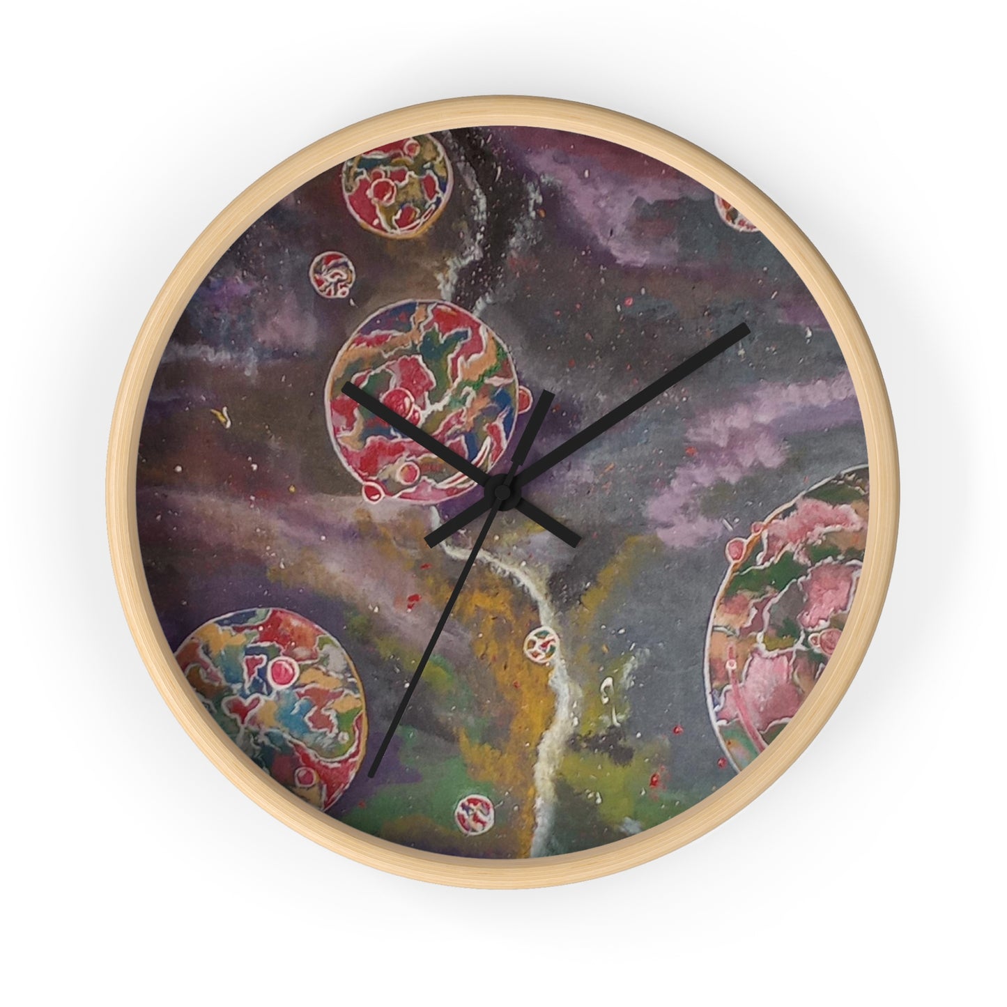 pink space bubbles Wall Clock