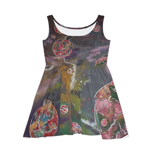 pink space bubbles Women's Skater Dress (AOP)