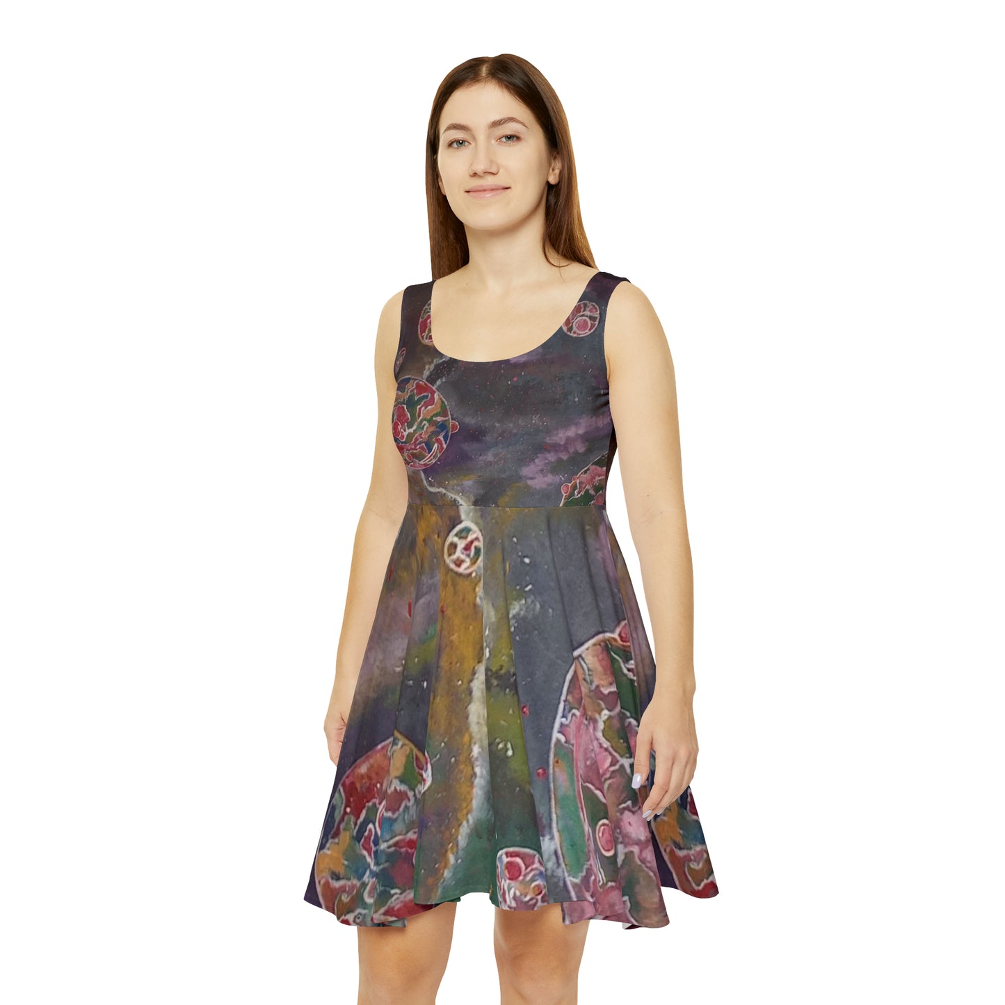 pink space bubbles Women's Skater Dress (AOP)