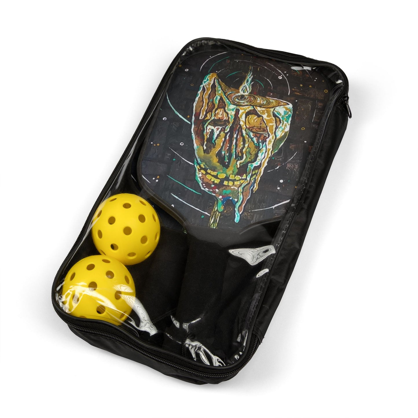 Pickleball Paddle Set – Abstract Dripping Skull Design with 2 Balls