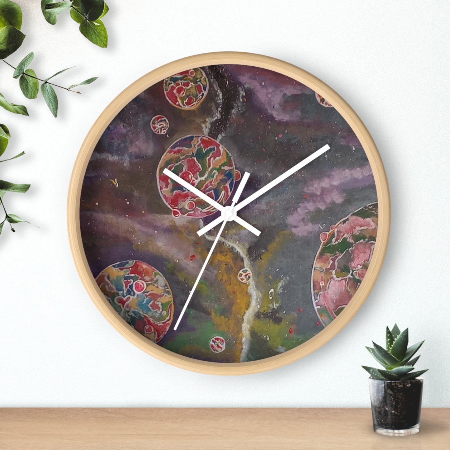 pink space bubbles Wall Clock