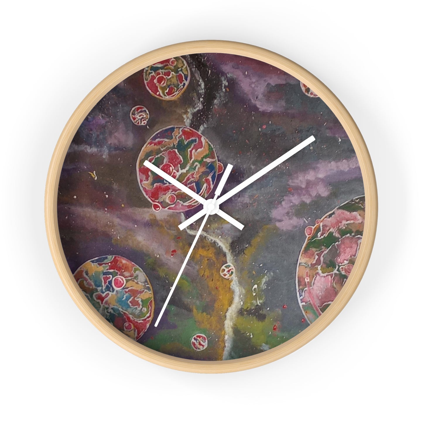 pink space bubbles Wall Clock